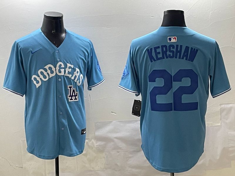 Men Los Angeles Dodgers #22 Kershaw Light Blue Joint Name 2025 Nike MLB Jersey style 24->los angeles dodgers->MLB Jersey